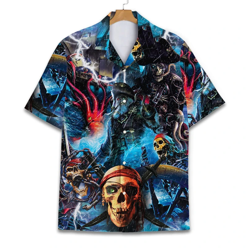 Hawaiian Horror Halloween Casual Shirts Beach Warrior Flower Short Sleeve Tropical Men Plus Size Vacation Beachwear Streetwear