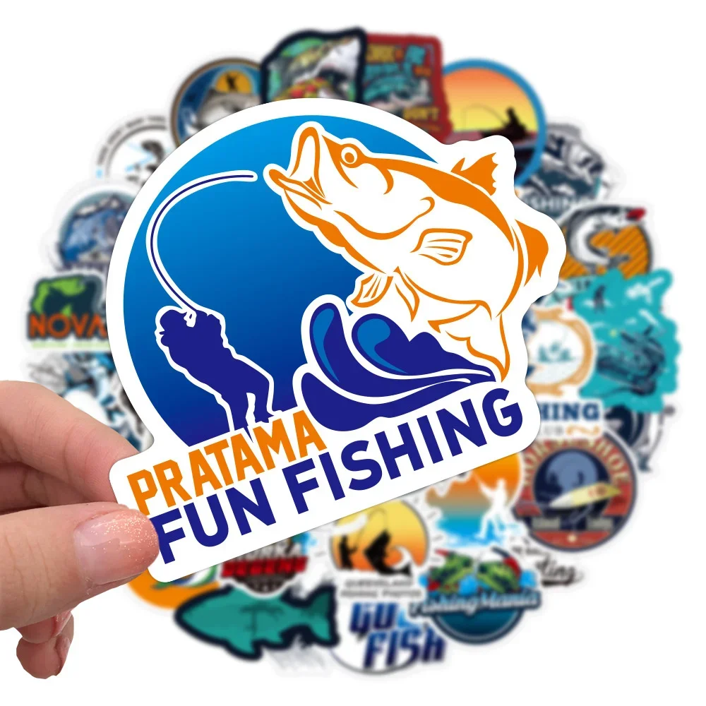 10/30/50PCS Fishing Cartoon Graffiti Waterproof Stickers Creative Trend Personality Decals Refrigerator Water CupHelmetWholesale