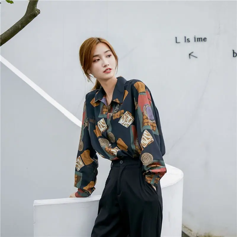 Spring and Autumn Inner Wear Woman Clothes Baroque Shirt Vintage Style Loose Hong Kong Style Long Sleeve Tops Fashion Trend Chic