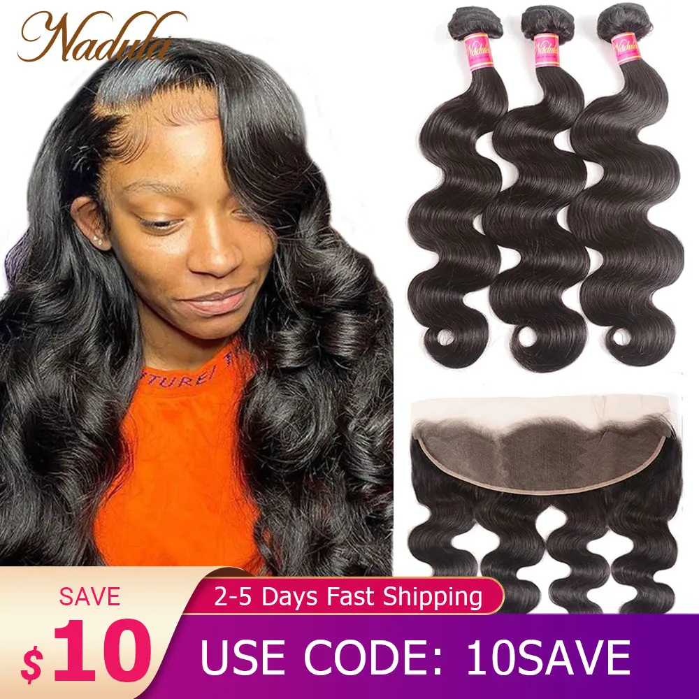 Nadula Hair Peruvian Body Wave Hair With 13x4 Lace Frontal Closure 3 Bundles With Frontal 100% Human Hair Weaves Remy Hair