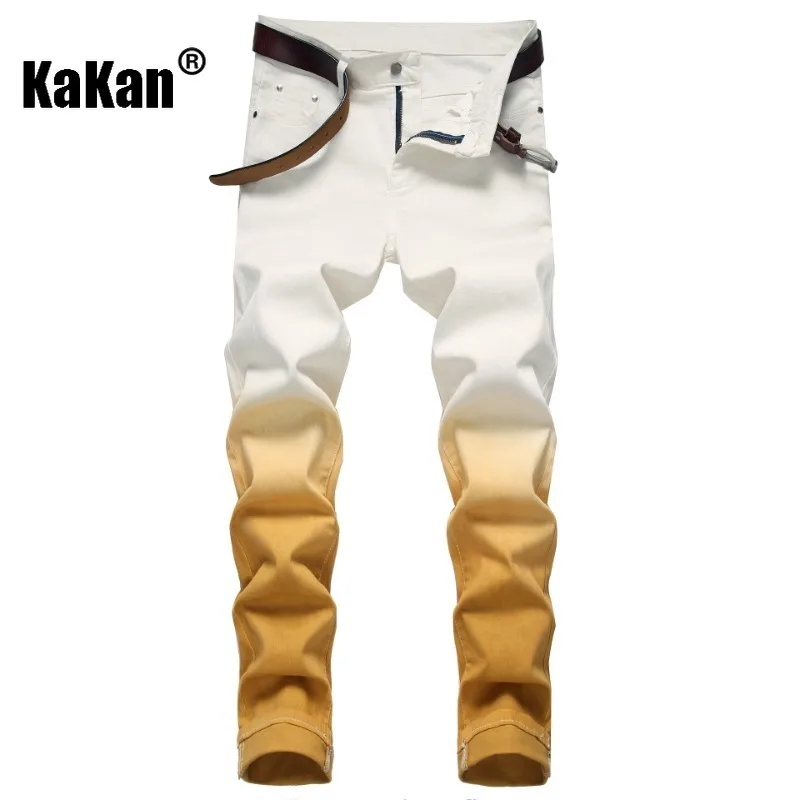 

Kakan - European and American New Hanging Dye Gradual Yellow Elastic Jeans for Men, Original Elastic Slim Fit Jeans K87-F815