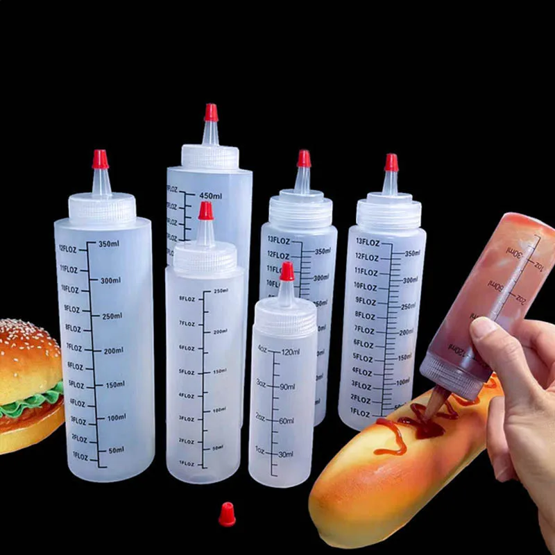 120/250/350/450ml Squeeze Condiment Bottles With Nozzles Plastic Ketchup Salad Sauce Hot Sauces Olive Oil Bottles Kitchen Tools