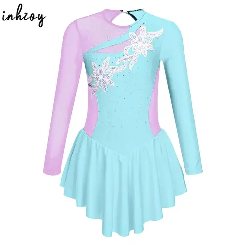 Imagen 1 del producto Vestido tutú de Ballet para niñas, leotardo de gimnasia, Ropa de baile, traje de patinaje artístico con diamantes de imitación de manga larga, vestidos de fiesta de bailarina
