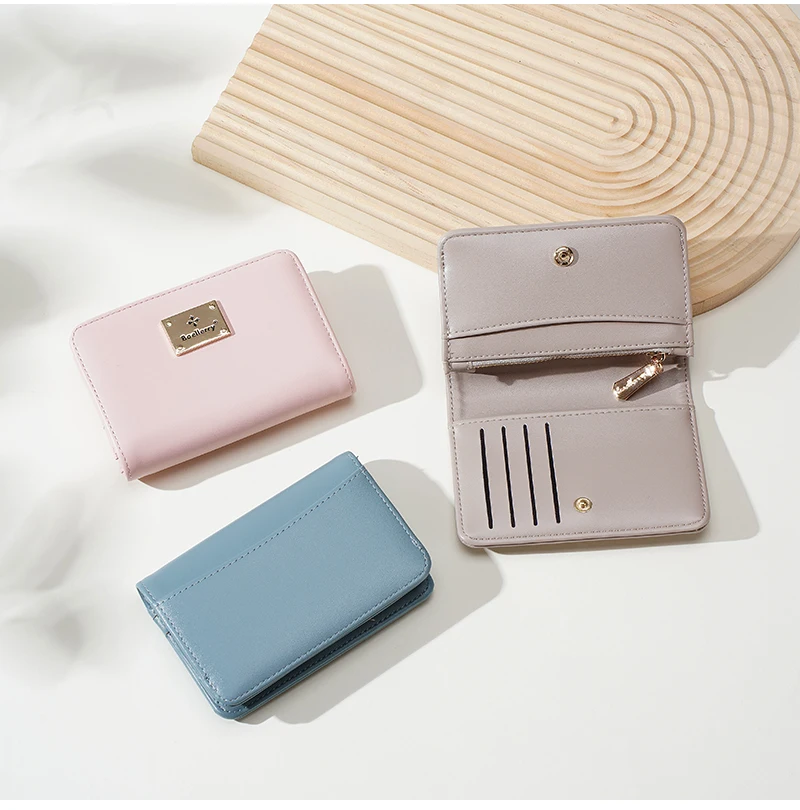 High-Quality New Women's Short Wallet High Capacity Card Clips Simple Zipper Coin Pocket Photo Holder Wallet for Girls