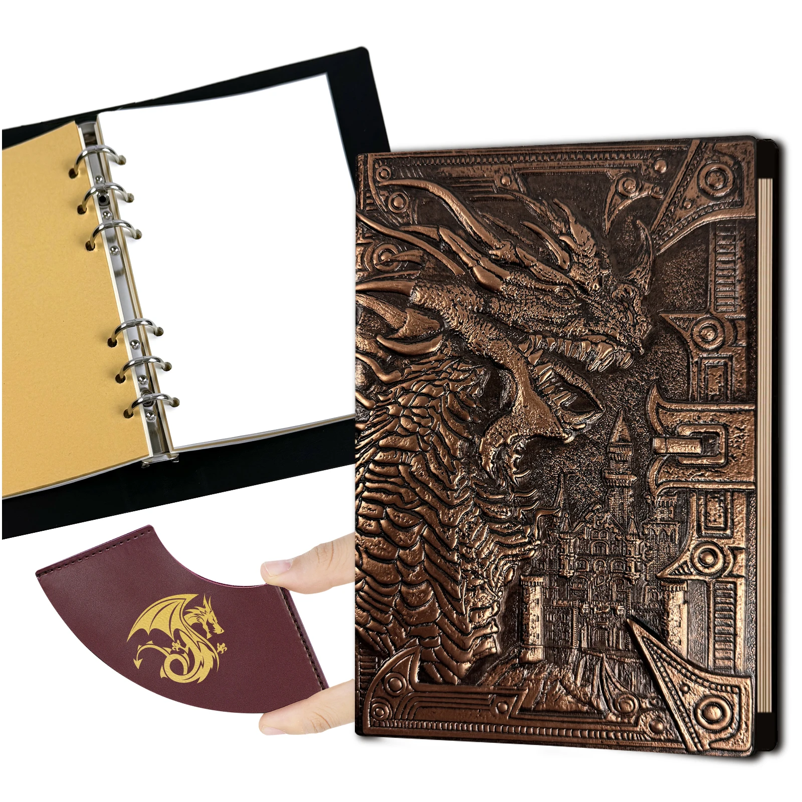 DND Journal Notebook,Unique 400 Page Book with 3D Embossed Leather for dungeons and dragons D&D dice accessories