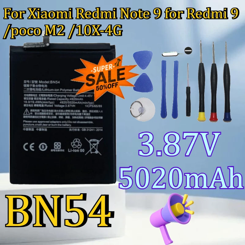 

For Xiaomi Redmi Note 9 for Redmi 9 /poco M2 /10X-4G Li-ion BN54 New BN54 3.8V 5020mAh High Quality Battery