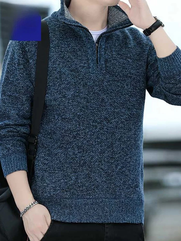 

Мужская вязаная толстовка на молнии с высоким воротником для весны и осени, повседневная, теплая, модная, городская, деловая, повседневная