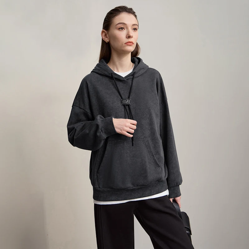 AMII Hoodies Woman 2025 Autumn New Hooded Loose Woman Sweatshirts Cotton Knitted Shoulder Sleeves Versatile Top Female 12543107