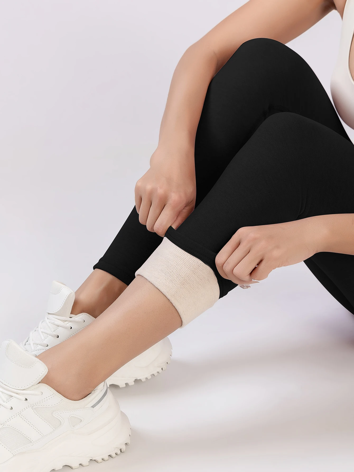 Leggings in cashmere Autunno e inverno da donna con pantaloni a vita alta interi in cashmere ispessito con cotone caldo in lana d'agnello