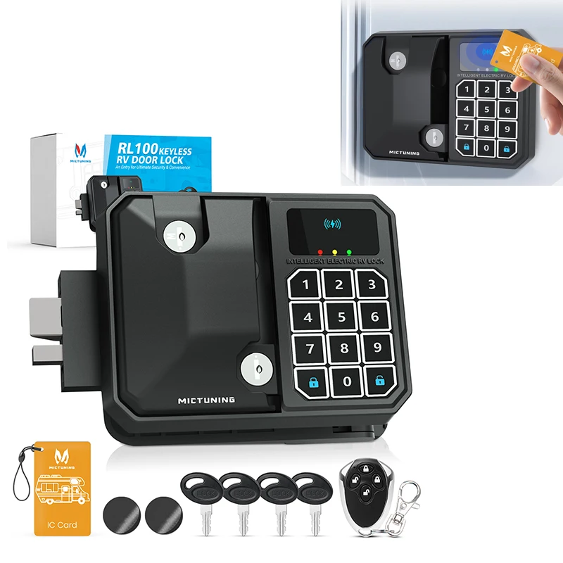 

Беспроводной замок для дверей автофургонов MICTUNING, с брелоком, кодовой панелью, NFC и механическим ключом, сверхпрочный, стальной, водонепроницаемый, для кемперов