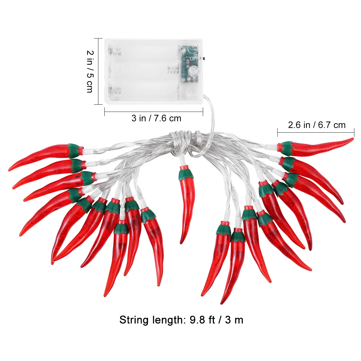 OSALADI Chili String Lights 3 Meters 20 LEDs Powered Pepper Lights Decorations for Patio Fence Deck Balcony Camping