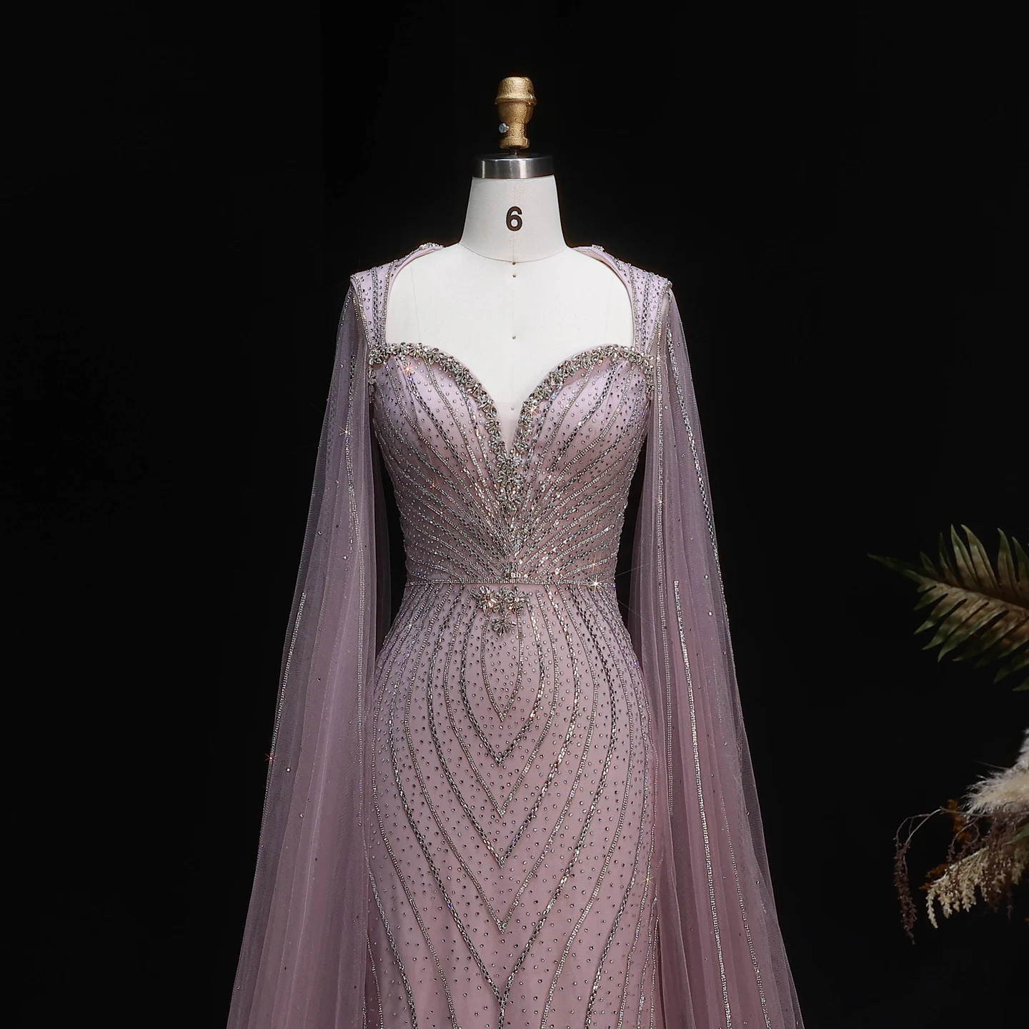 Sharon Said Elegante Abendkleider mit Cape-Ärmeln, Perlenbesetzte Meerjungfrauenkleider, Arabische Luxus-Formelle Ballkleider für Damen SS130 Maßanfertigung – Detail 18