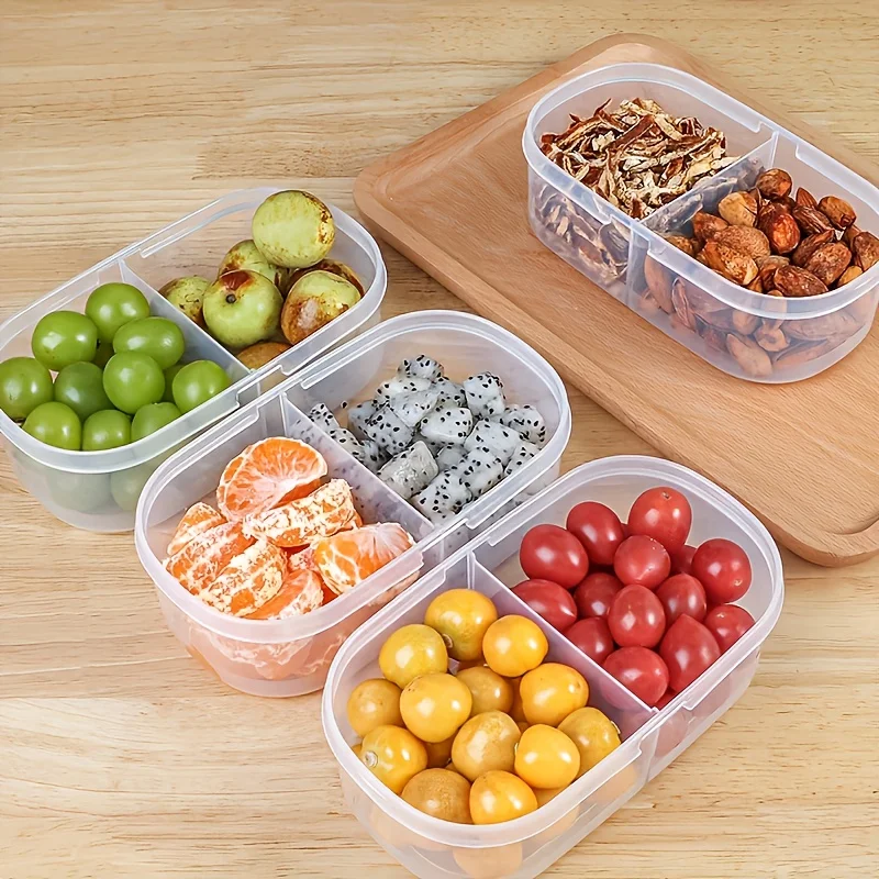 Dual Compartment Food Storage Container Plastic Sealed Easy Clean Reusable for Spices Herbs Lunch Kitchen Camping Office