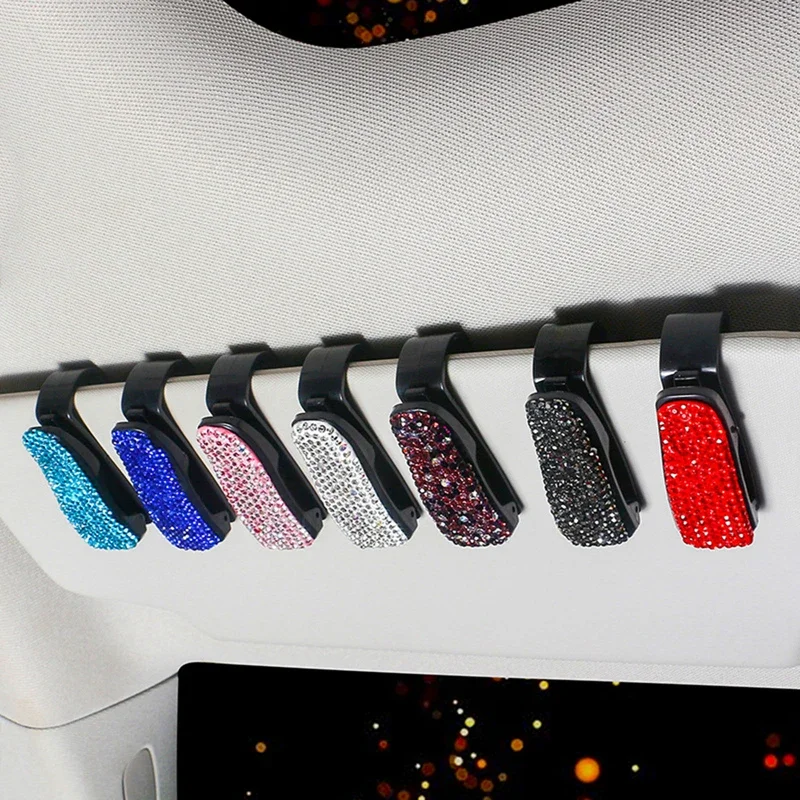 Rhinestone Car Glasses Clip Car Sun Visor Glasses Case Sunglasses Bracket Card Bill Ticket Organizer Holder Auto Accessories
