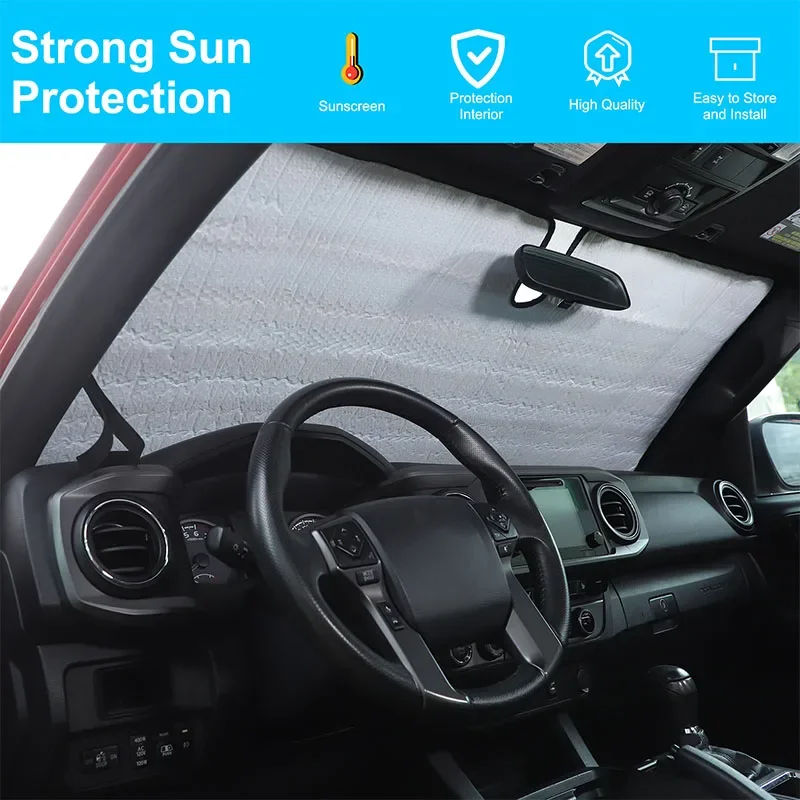 

For Toyota Tacoma 2016-2022 Aluminum Foil Black Car Front Windshield Sunshade Sun Protection Visor Sunshade Car Accessories