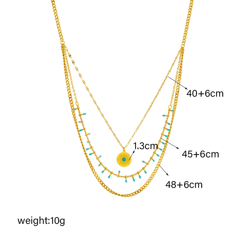 XIYANIKE 316L Stainless Steel Golden Necklace Three Chain Circle Pendant New Arrival Accessories for Women Jewelry Gift Collier