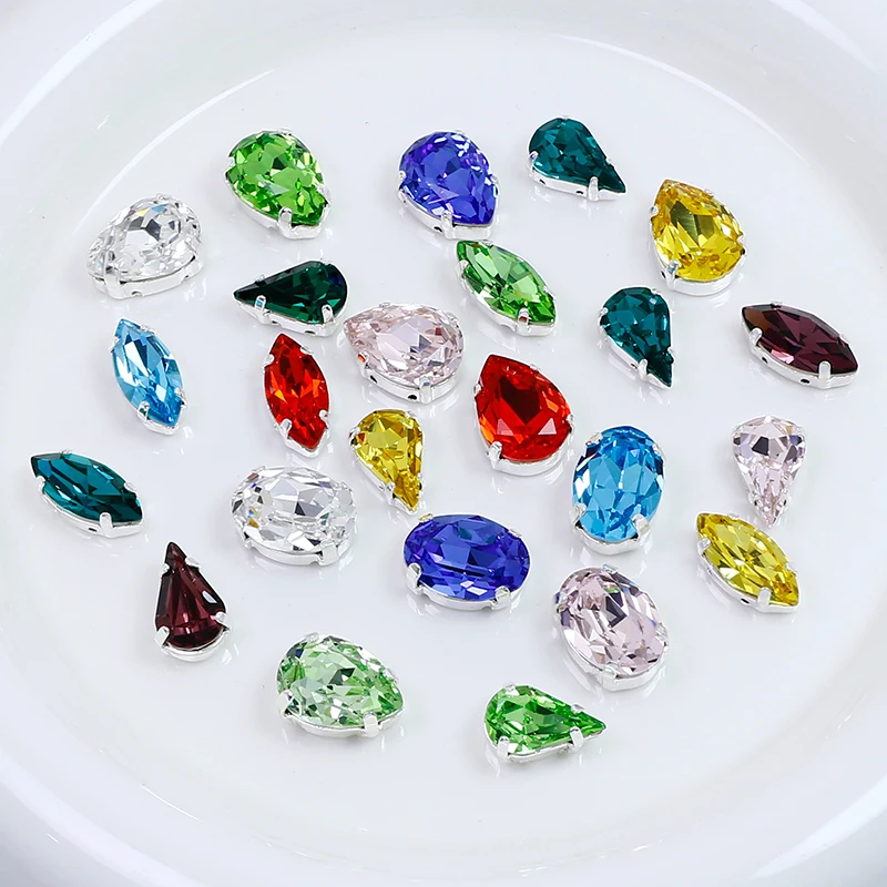 Mix K9 Glass Navette Oval Round Drop shape Crystals Stones Strass Rhinestones Applique For Clothes Nail Art Decorations