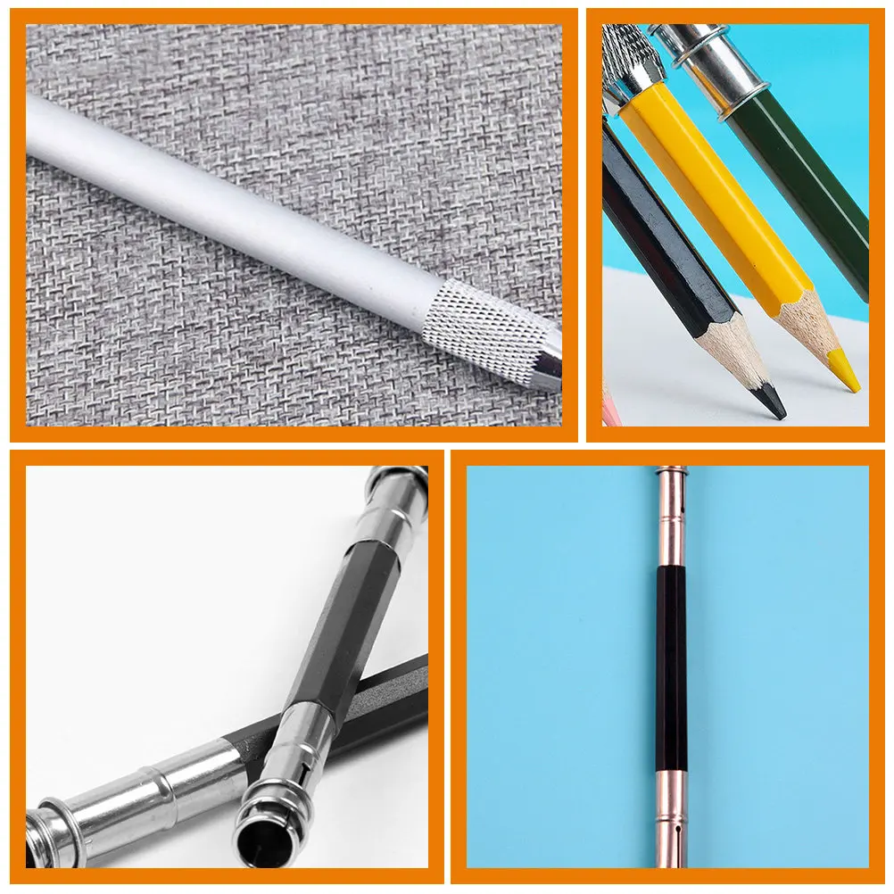 10Pcs Wood and Metal Pencil Extender Comfortable Handle for Short Pencils Artist Sketch Pen Extender Reusable School Supplies