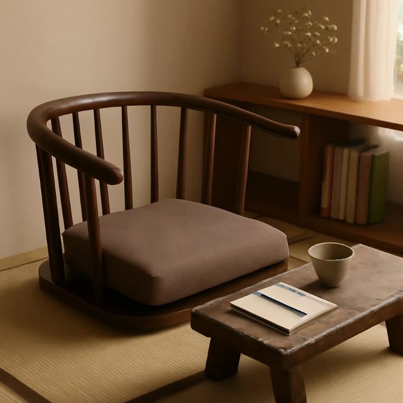 

Японский стул без подлокотников, чайное сиденье с эркером, стул для медитации дзен из цельного дерева, напольное кресло с подлокотником, эргономичный дизайн