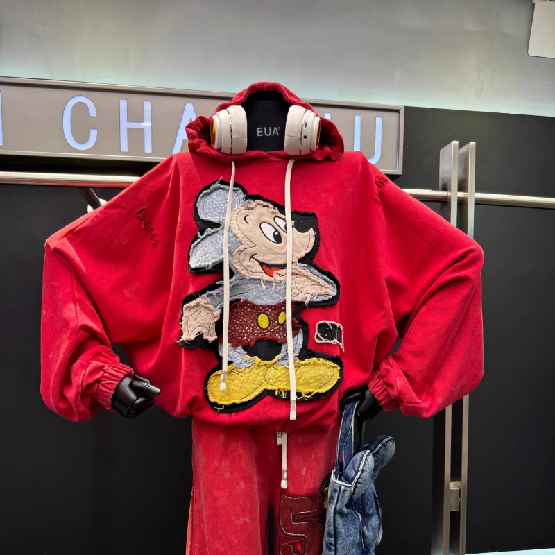 

Sweet Cute New Heavy Embroidery Cartoon Hooded Sweatshirt Ladies Casual Loose Fashion Slimming Top Sudaderas Streetwear Women