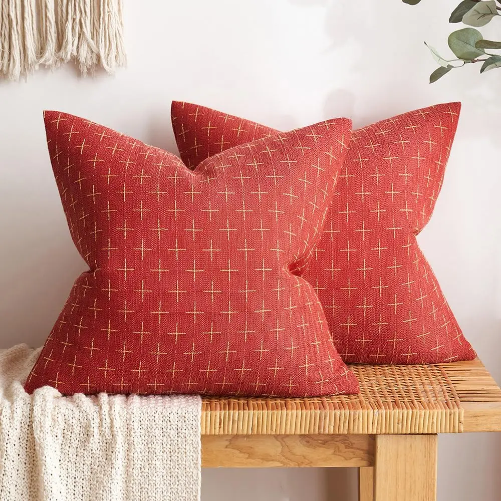 

Pa Of 2 Christmas Decorative Burlap Linen Throw Pillow Covers Modern Farmhouse Pillowcase Rustic Woven Textured Cushion Cover