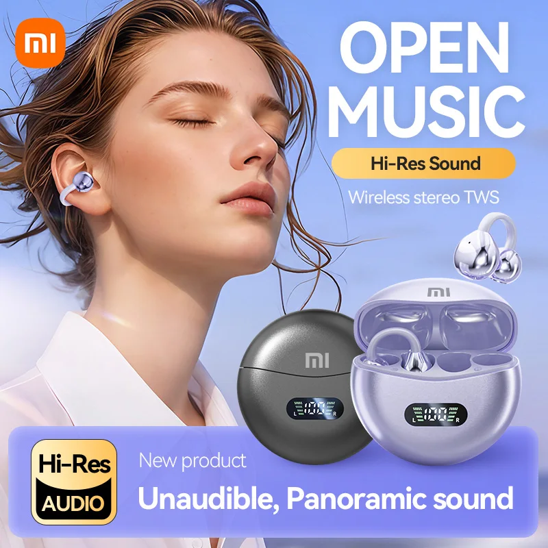 Xiaomi Wireless Bone Conduction HIFI Bluetooth 5.4 Earbuds Clip On Ear With Mic Digital Display Waterproof Sport Headsets 2024