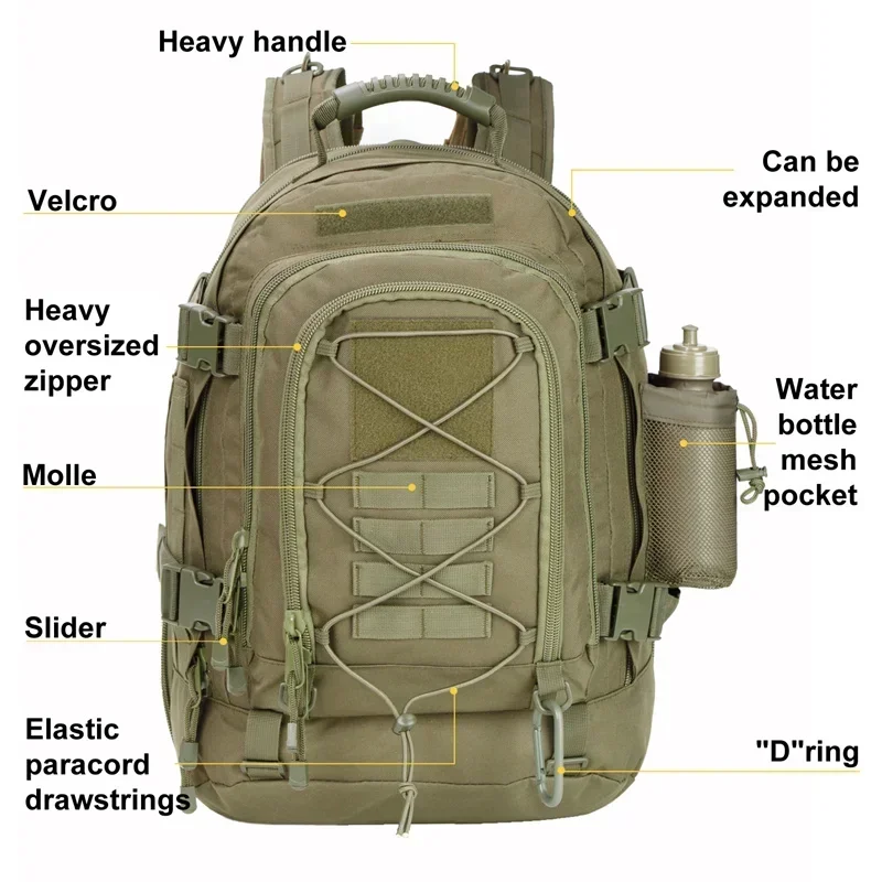 60L Men Tactical Backpack Molle Hiking Climbing Bag Outdoor Waterproof Sports Travel Bags Camping Hunting Rucksack