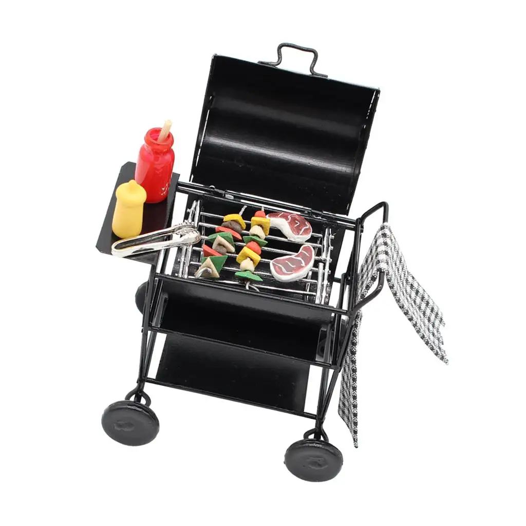 Miniatuur Barbecue Oven Met Voedsel Model /12 Poppenhuis Keukengerei Decor