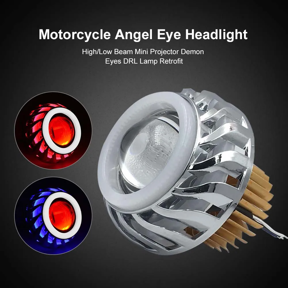 Car Motorcycle Headlight 6000K 1200LM White LED Headlight Projector Lens High/Low Beam Strobe Spotlight DRL Dual Halo Lamp