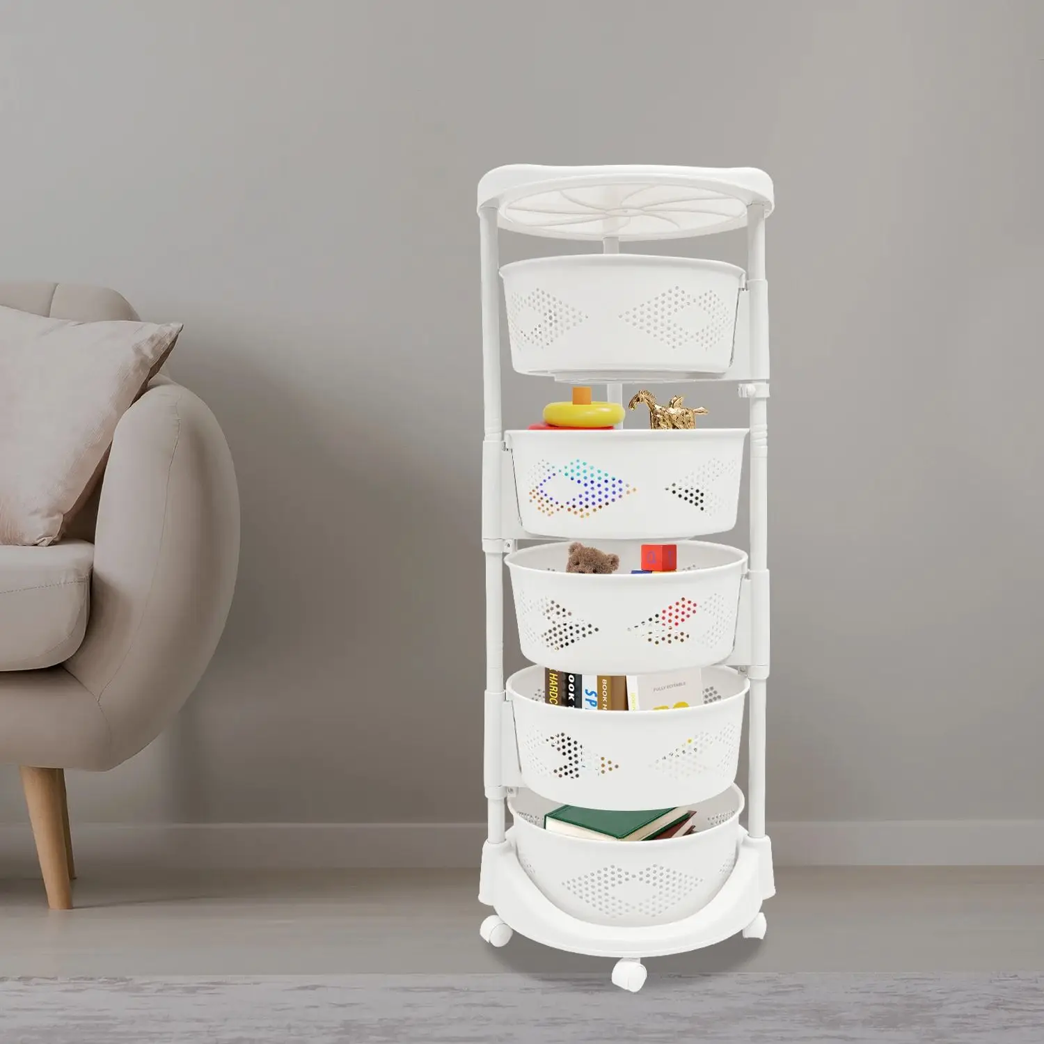 

5-Tier Rotating Storage Rack Space Saving Kitchen Cupboard Shelf Organizer for the Living Room Office Bedroom Bathroom 36.5*92cm