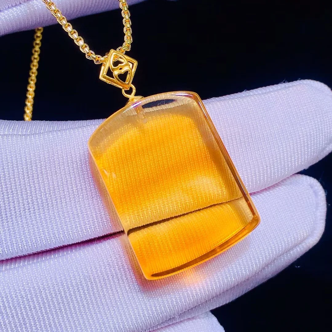 Natural Yellow Citrine Quartz Pendant 18K gold Women Wealthy 23.17.8mm Gold Citrine Fashion Bead Necklace AAAAA