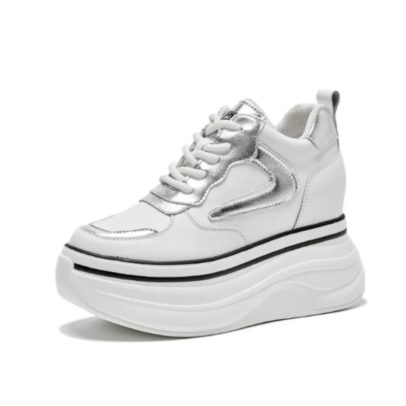 10cm 12cm White Platform Sneakers for Women High Heel Chunky Shoes Comfortable Lightweight Comfy Walking Wedge Sneaker
