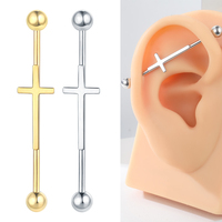 1PC Surgical Steel 14G Industrial Scaffold Barbell Earrings For Women Men Cross Cartilage Ear Helix Piercings Jewelry 34/36/38mm