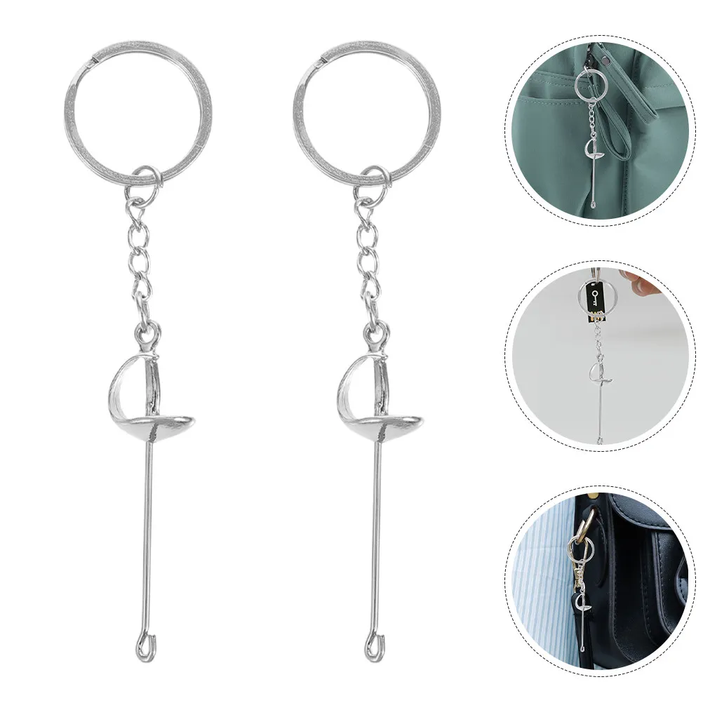 

2Pcs Fencing Sword Keychain Metal Small Decorative Portable Key Ring for Bag Backpack Hanging Ornament Sports Fans Gift Fencing