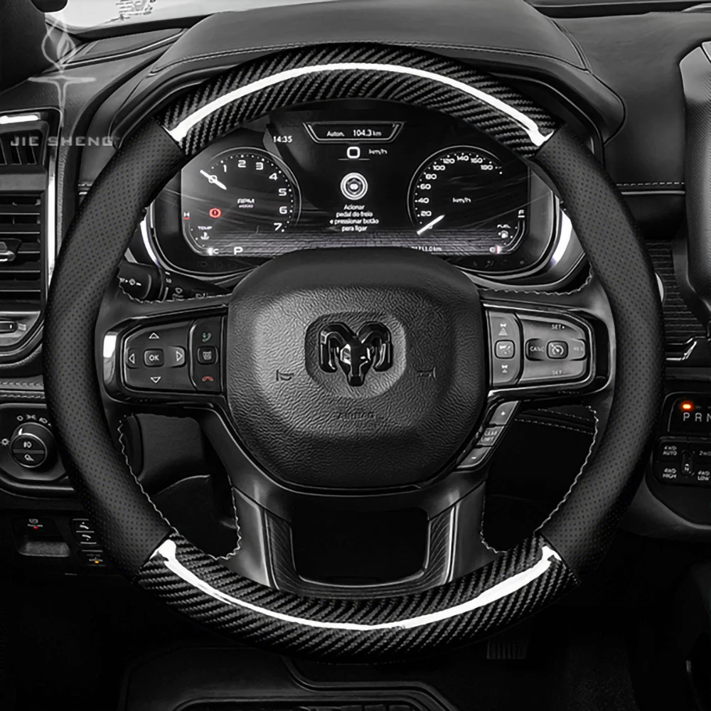 For Dodge Charger Challenger RT Journey Caliber Avenger RAM 1500 Non-Slip Carbon Fiber Leather Car Steering Wheel Cover