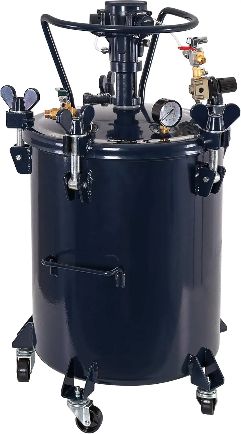 TCP Global 10 Gallon - 40 Liter Pressure Pot Paint Tank: Heavy Duty Solid Steel, Clamp on Lid with Air-Powered Mixing Agitato