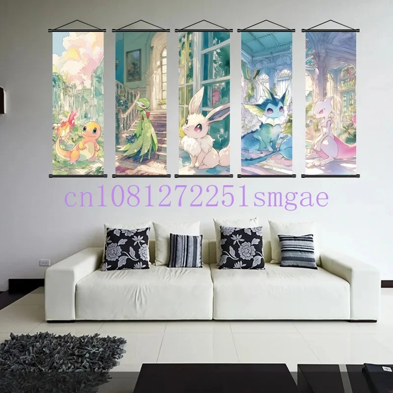 HD Pokémon Anime Scroll Painting Arcanine Charmander Eevee Dragonite  Poster Hanging Picture Children's Birthday Gift