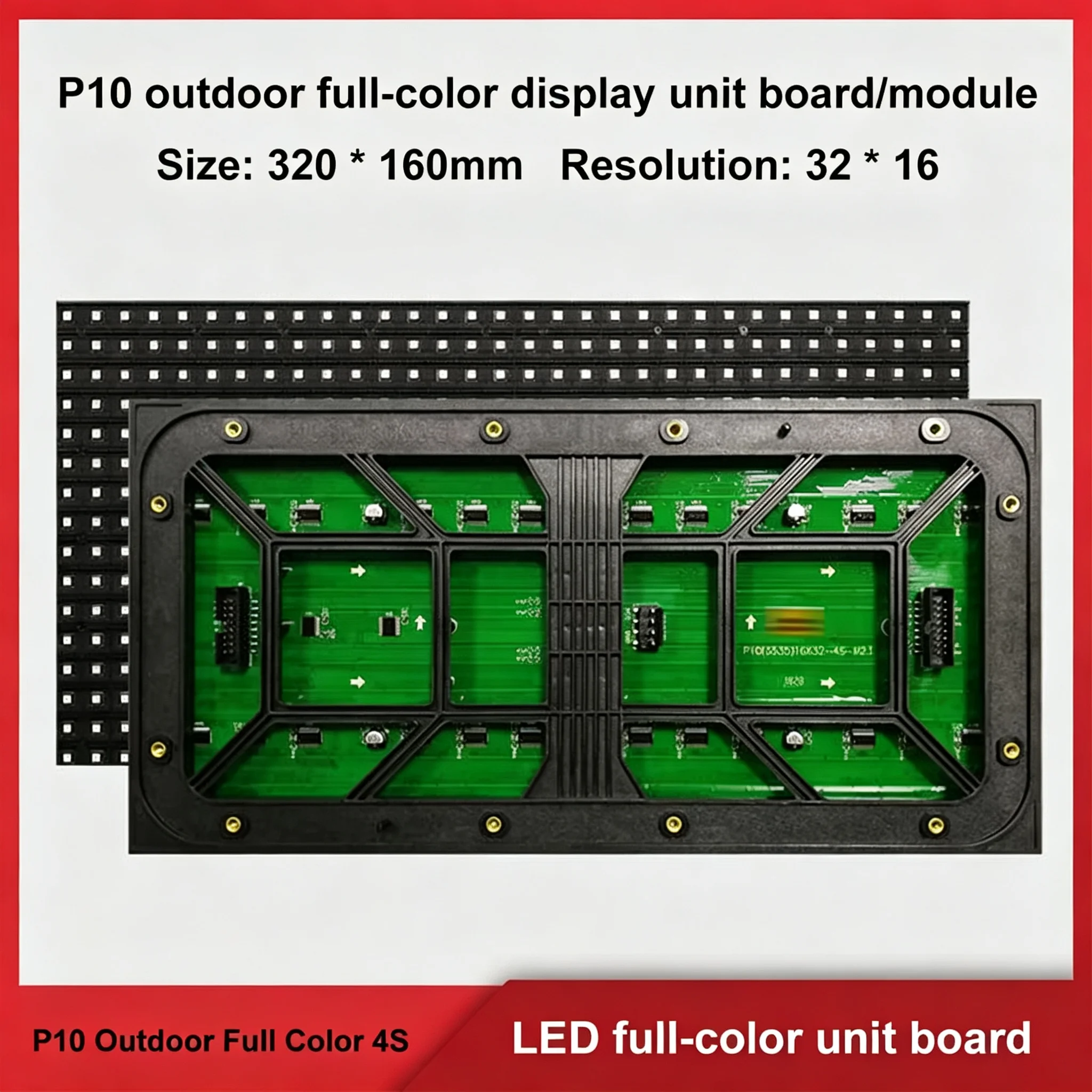 P10 Outdoor Full Color SMD LED Display Module 32x16 Pixels RGB Panel 320x160mm 4S HUB75 Port for LED Video Wall