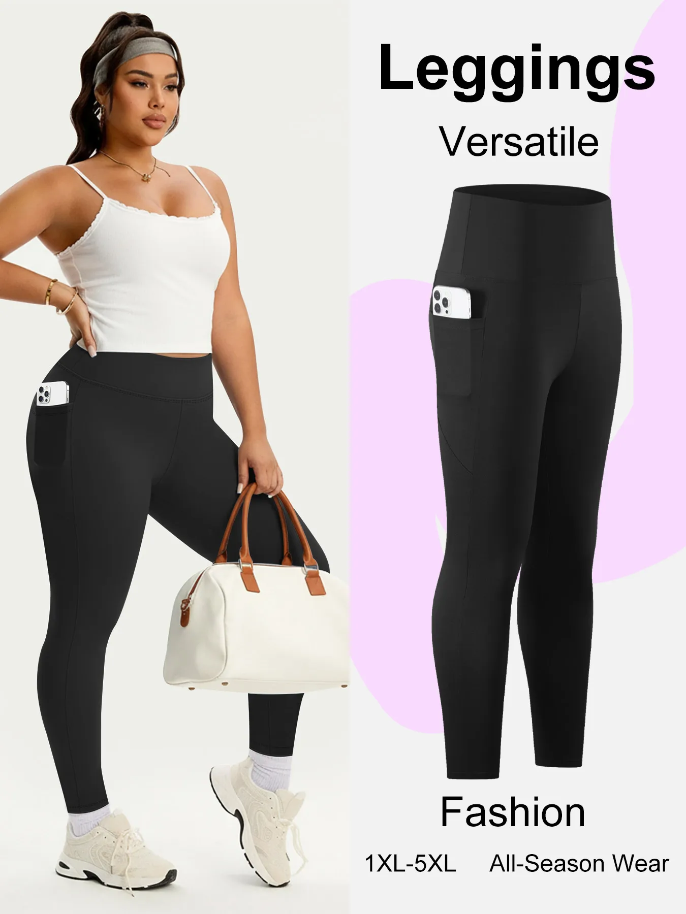 Plus Size Leggings for Women with Pockets Yoga Pants Tummy Control High Waist Workout Leggings Non See Through Daily Wear
