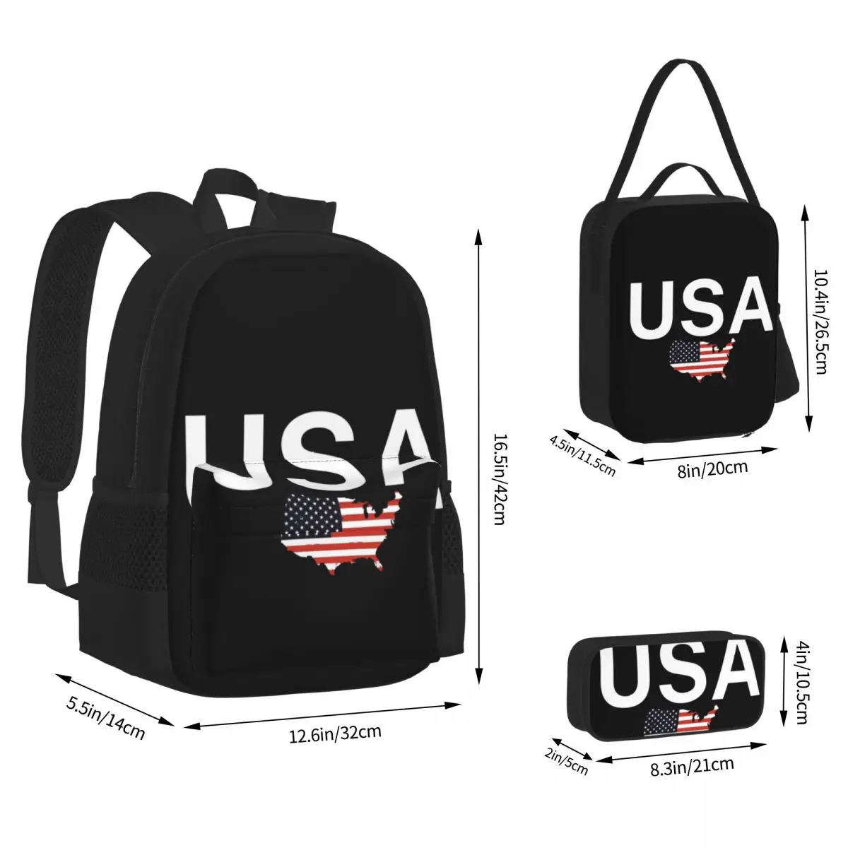 USA Flagge-amerikanische Flagge Rucksäcke Jungen Mädchen Bücher tasche Kinder Schult aschen Cartoon Kinder Rucksack Lunch Bag Stift Tasche dreiteiliges Set