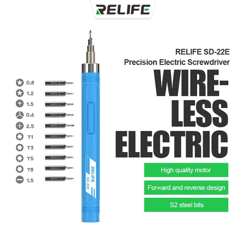 

Электрическая отвертка RELIFE SD-22E Precision, 6 типов, 10 насадок, перезаряжаемая литиевая батарея Type-C, высокая мощность