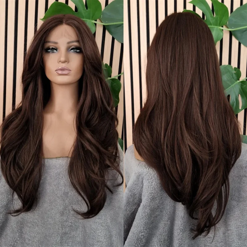 شعر مستعار طويل فضفاض موجة 13x4 أومبير الشوكولاته الداكنة البني يسلط الضوء على الدانتيل شعر مستعار أمامي ألياف صديقة للحرارة امرأة سمراء شعر مستعار موجة طبيعية #1