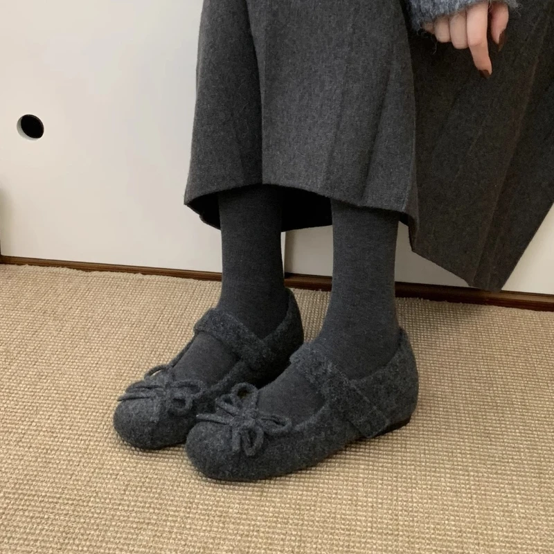 2025 جديد الخريف الصوف النسيج النساء أحذية مسطحة أحذية أنيقة السيدات الراحة في الهواء الطلق الدافئة القطن الفراء الأحذية #3