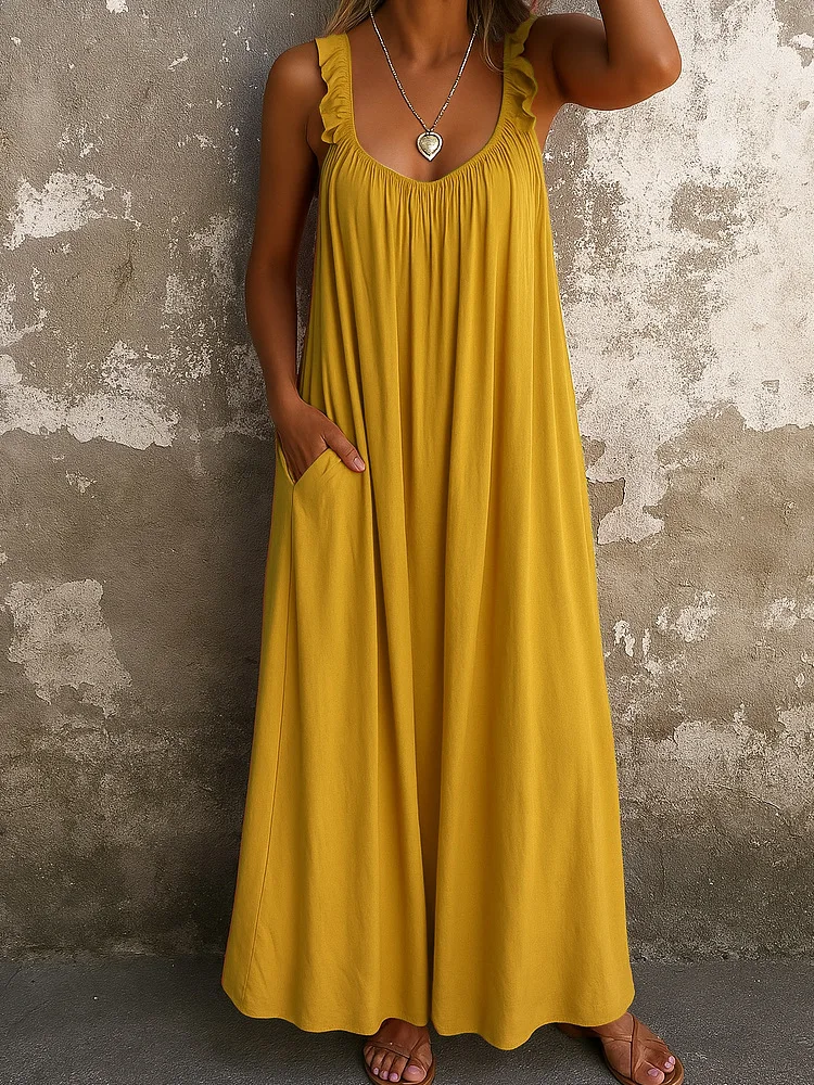 

Women's Casual Vacation Long Dress Fashionable Solid Color Suspender U-neck Loose Dress 2026 Summer New Elegant Retro In Dresses