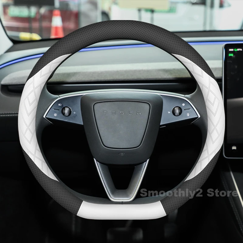 

Leather Car Steering Wheel Cover For Tesla Model Y 2023 2024 2025 Non-slip Auto Steering Wheel Tesla Model Y Accessories 2025