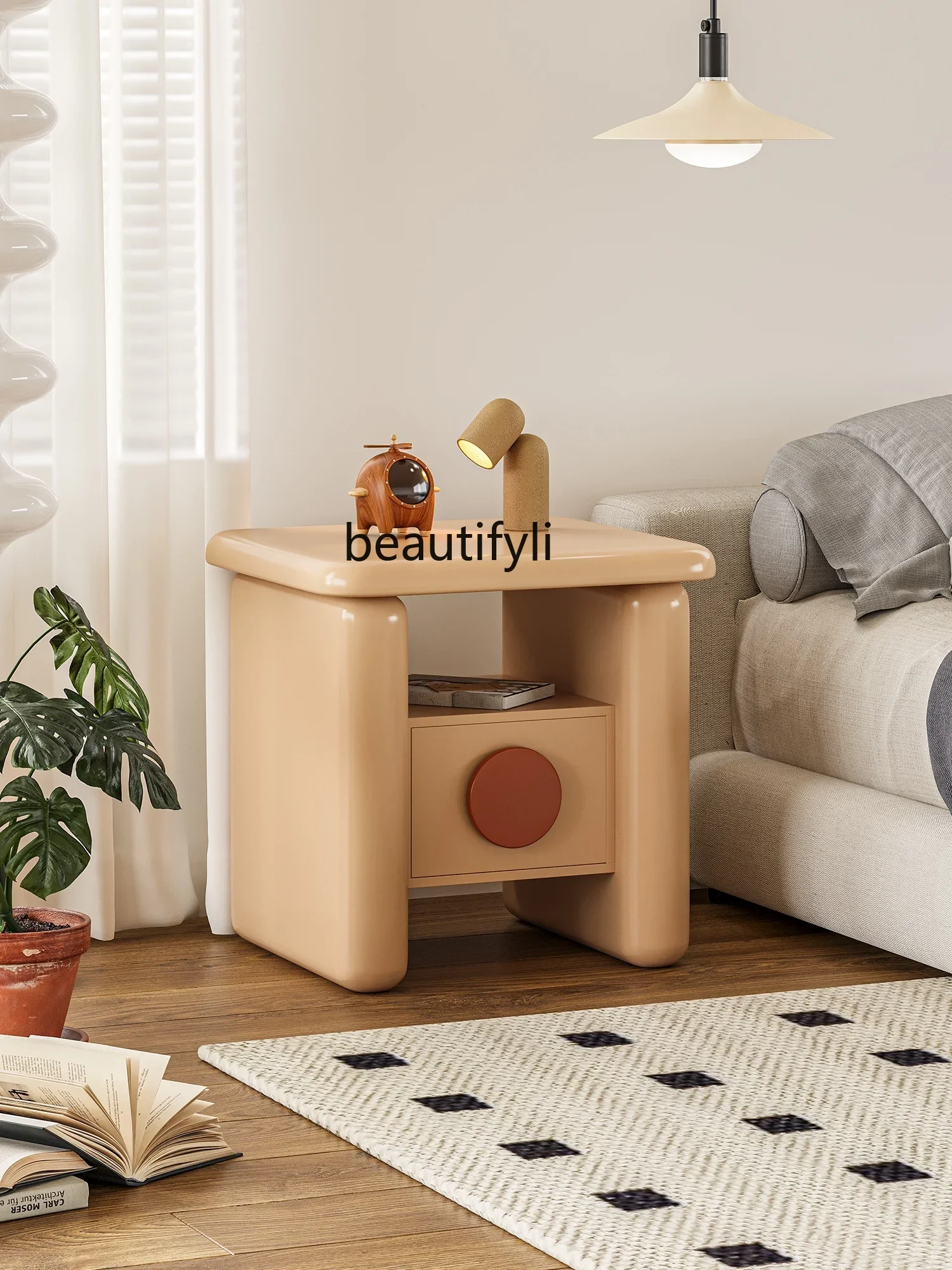 

zxqzxqDouble Sunset Bedside Table French Bedroom Storage Cabinet Floor Cream Side Cabinet