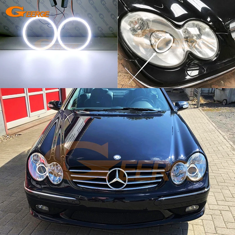 For Mercedes-Benz CLK CLASS W209 C209 A209 Xenon Headlight Excellent Ultra Bright COB Led Angel Eyes Kit Halo Rings Day Light