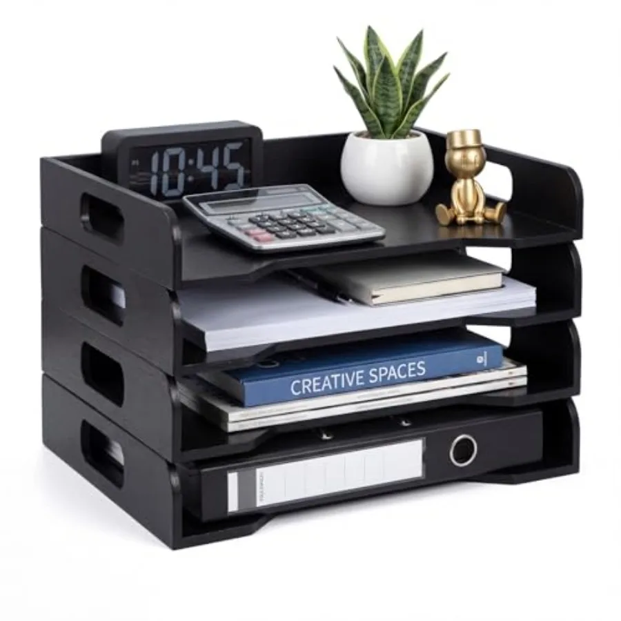 

4-Tier Stackable Paper Trays for Letter Documents, Wooden Desktop File Organizers for Desktop File Holder and Office Supplies R