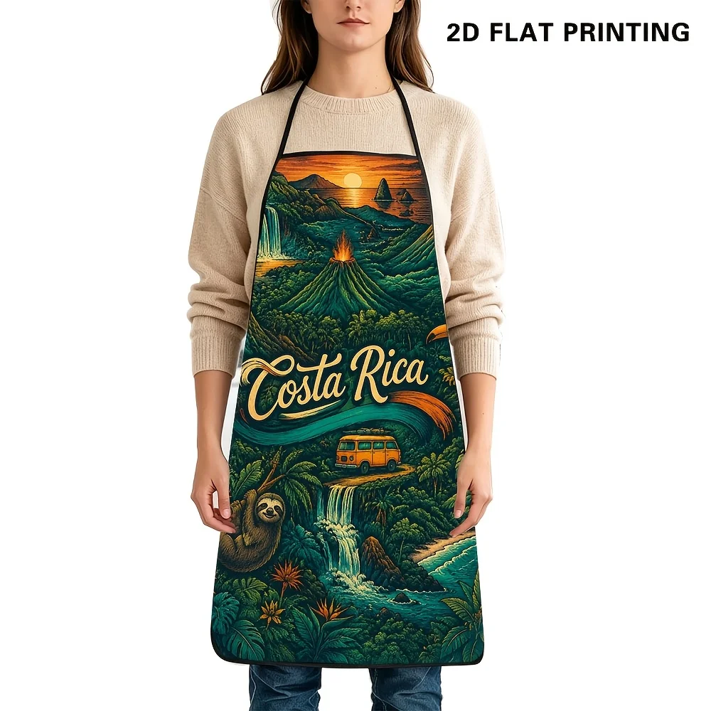 Vibrant Costa Rica Landscape Apron Beach Waterfall Jungle Scene Cooking Kitchen Gift for Lovers