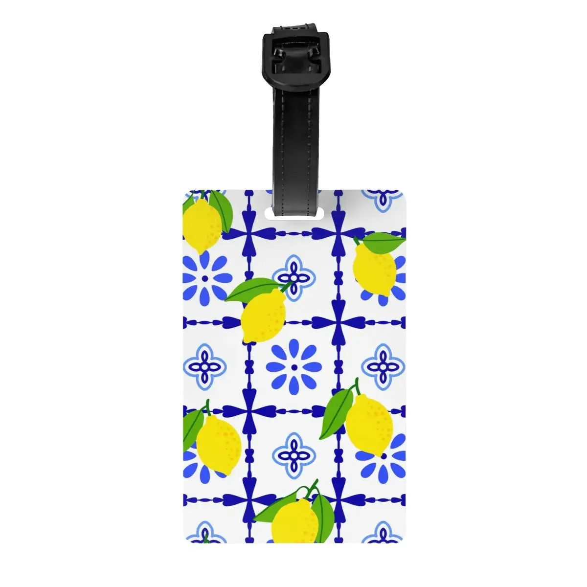 Custom Summer Fruit Lemons Mediterranean Tiles Luggage Tag Suitcase Baggage Privacy Cover ID Label